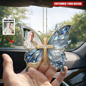 Custom Photo Loving Memory Butterfly Car Ornament - Personalized Gifts For Loved Ones