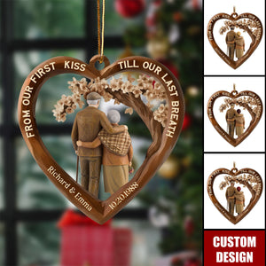 Personalized From Our First Kiss Till Our Last Breath Couple Acrylic Christmas Ornament - Gift for Couples