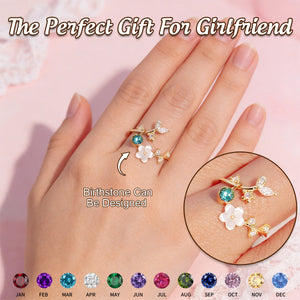 Personalized Mother of Pearl Sakura Birth Flower Ring-Gift For Her/Him