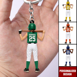 Personalized Kid Softball Player Keychain Gift for Softball Player