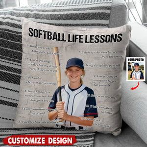 Personalized Softball Life Lessons Upload Photo Pillow-Gift For Softball Lovers