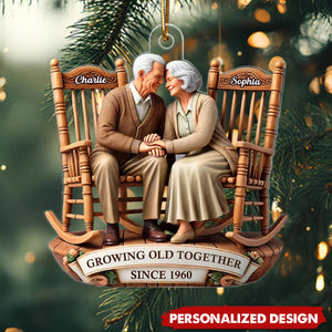 3D Effect Old Couple Sitting On Rocking Chairs Together Personalized Acrylic Ornament