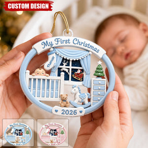 Light Pink Blue Baby's 1st Christmas 2026 - Personalized Acrylic Ornament - Unique Christmas Gift For New Parent