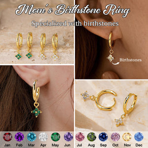Dainty Flower Birthstone Huggies Earrings, Birthstone Dangle Hoop Earrings for Women, Everyday Hoops Earrings for Mom