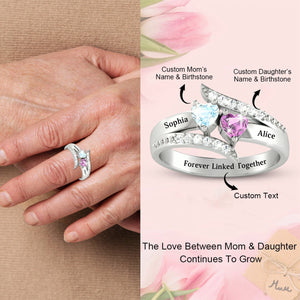Forever Linked Together-Personalized Family Birthstones Ring-Gift For Mom/Daughter