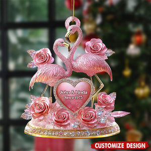 Personalized Flamingo Couple Ornament,Pink Anniversary Keepsake, Engagement Gift