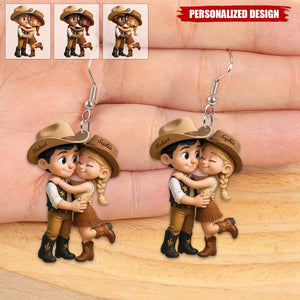 Cartoon Style Countryside Couple Cowboy Cowgirl Personalized Acrylic Earrings
