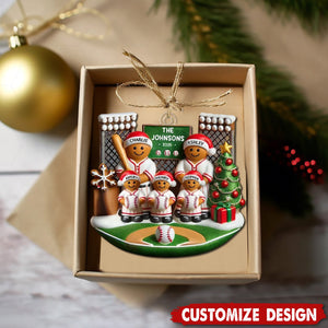 Baseball Gingerbread Family On Field Sport Lover - Personalized Acrylic Ornament