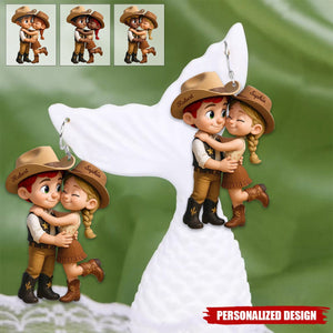 Cartoon Style Countryside Couple Cowboy Cowgirl Personalized Acrylic Earrings