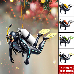 Personalized Acrylic Diver Ornament, Custom Scuba Diving Christmas Decoration