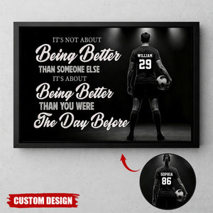 Motivational Soccer Girl Canvas Painting, It's About Being Better Wall Art Decor, Poster Gift For Soccer Lovers