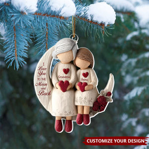 Grandma And Grandchild Moon Love - Personalized Acrylic Ornament