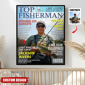 Personalized Lake Fishing Magazine Cover, Custom Gift for Fishing Dad, Husband or Him, Best Gift For Fishing Men