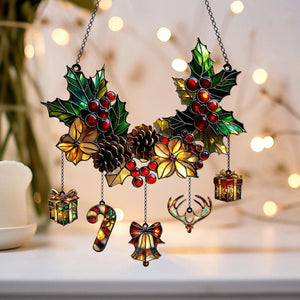 Holly & Pinecone Christmas Acrylic Suncatcher – Festive Winter Gift 2025 Christmas Ornament