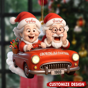 Personalized Growing Old Together Santa Car Christmas Ornament - Gift for Married Couple