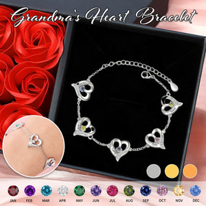 Personalized Heart Bracelet With Birthstones-Gift For Mom Grandma