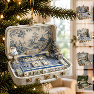 Personalized Chinoiserie Mahjong Ornament, Elegant Holiday Gift for Mahjong Lovers
