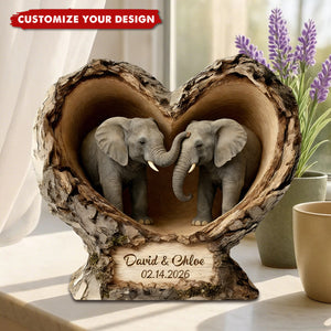 Personalized Elephant Couple Custom Shaped Acrylic Plaque - Anniversary Gift, Valentine's Gift For Him, For Her