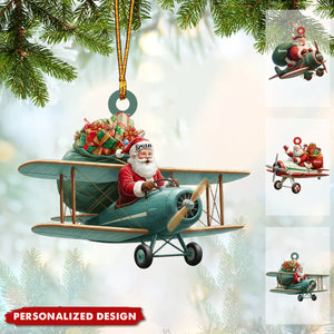Personalized Santa Drives Airplane Christmas Ornament