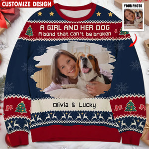 A Man/Girl And His Dog Christmas Photo - Personalized Custom All-Over-Print Sweatshirt