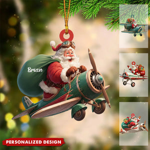 Personalized Santa Drives Airplane Christmas Ornament