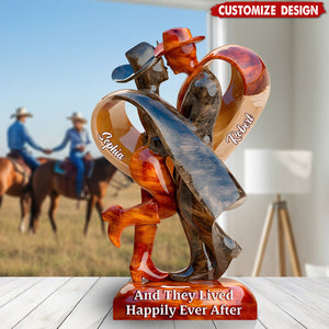 And They Lived Happily Ever After - Personalized Cowgirl Cowboy Couple Acrylic Plaque