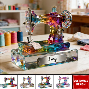 Personalized Stained Glass Effect Sewing Machine Acrylic Plaque - Gift For A Tailor