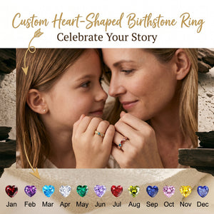 Personalized Birthstone Heart Ring - Mother's Day & Anniversary Gift