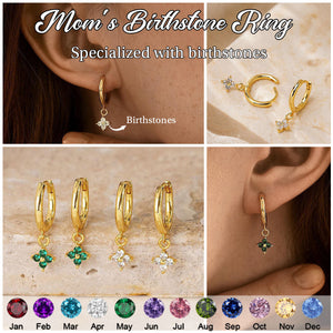 Dainty Flower Birthstone Huggies Earrings, Birthstone Dangle Hoop Earrings for Women, Everyday Hoops Earrings for Mom