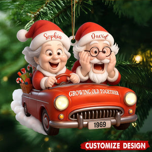 Personalized Growing Old Together Santa Car Christmas Ornament - Gift for Married Couple