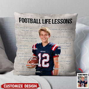 Personalized Football Life Lessons Upload Photo Pillow-Gift For Football Lovers