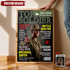 Army Gift Soldier Custom Magazine Cover Poster, Personalized Solider Magazine Cover Poster, Army Retirement Gift for Navy Marine Air Force, Army Gift for Him