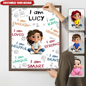 I Am Enough, Loved, Helpful, Unique, Smart,Vertical Poster,Gift For Kids