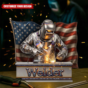 Proud American Welder Acrylic Plaque - Personalized Gifts For Welder