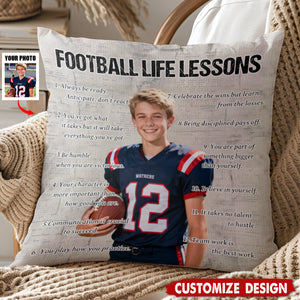 Personalized Football Life Lessons Upload Photo Pillow-Gift For Football Lovers