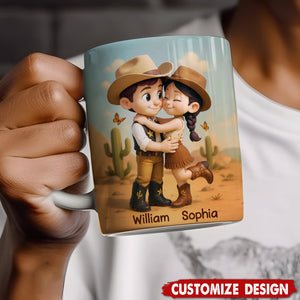 Cartoon Style Countryside Couple Cowboy Cowgirl Personalized Coffee Mug