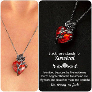 Strong As F*ck Black Rose Heart Necklace