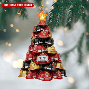 Personalized Firefighter Helmet Tree Christmas Ornament, Gift For Firemen