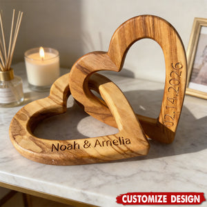 Interlocking Hearts Personalized Wood Sculpture, Wooden Infinity Hearts, Valentine’s Day Gift