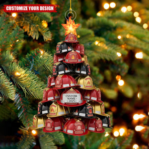 Personalized Firefighter Helmet Tree Christmas Ornament, Gift For Firemen
