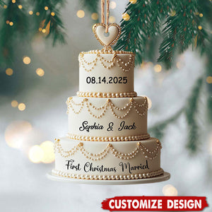 First Christmas Married Personalized Wedding Cake Ornament