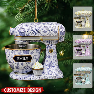 Personalized Toile De Jouy Mixer Christmas Ornament - Gift for Baker And Pastry Chef