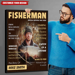 Personalized Fishing Magazine Cover Poster - Angler Funny Fisherman Gift