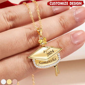 Personalized Graduation Cap Pendant Necklace With Birthstone-Graduation Gift