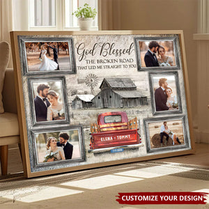 God Blessed Farmhouse Bar and Truck Personalized Photo Collage Wall Art Canvas Poster