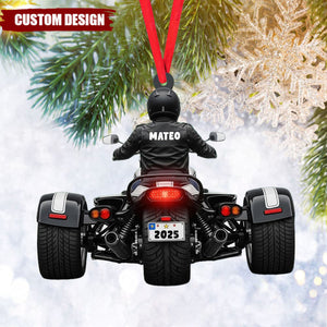 Custom Name Biker Trike Motorcycle Ornament Christmas, Motocycle Custom Trike Tri Glide Ornament, Flat 2D Ornament, Trike Keychain For Him