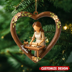Personalized Girl and Baking Heart Christmas Ornament - Gift for Baking Lover And Grandma Mom