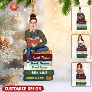 Girl Reading Book - Personalized Acrylic Ornament - Gift For Reading Lovers