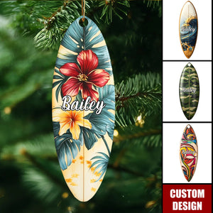 Personalized Surfboard Colorful Christmas Ornament