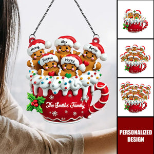 Merry Christmas-Personalized Gingerbread Family Window Suncatcher